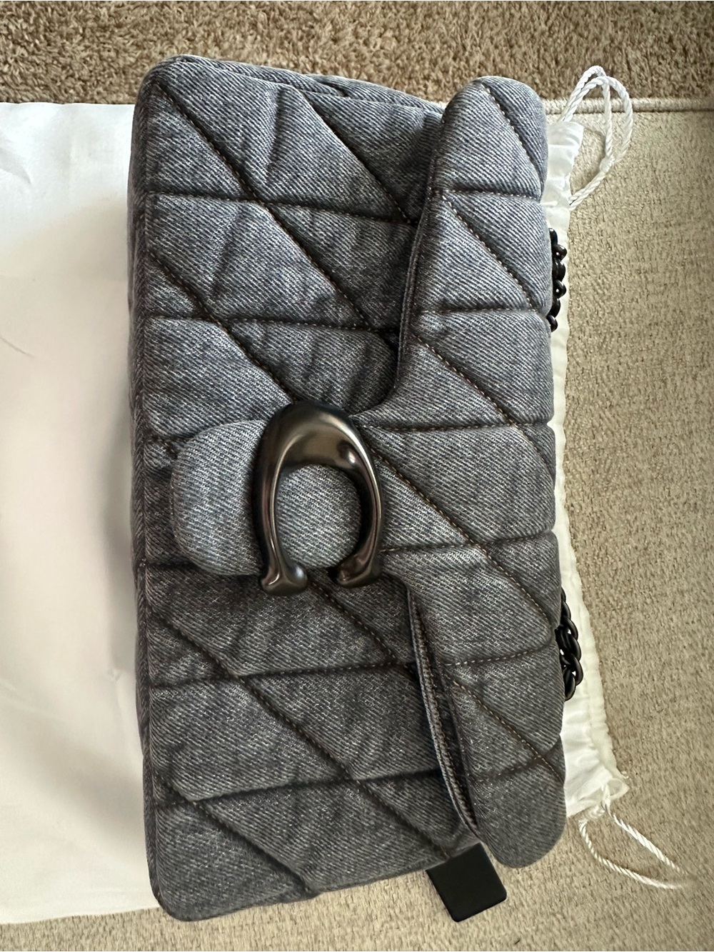 Quilted Gray Shoulder Bag with Gunmetal Accent
